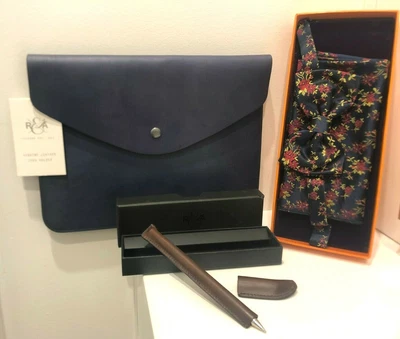 £32.06 • Buy New & Tag R&A Monogram Ipad Leather Case & R & A PEN & DECLIC BOW TIE HANKI SET 