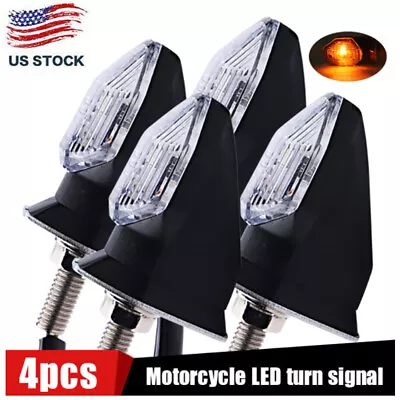 4x Clear Motorcycle Mini LED Turn Signal Light Blinker Amber Indicator Universal • $16.98