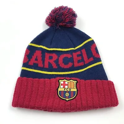 FC Barcelona Beanie Hat Cap Blue Red Pompom Knit Embroidered Adult Soccer Futbal • $24.77