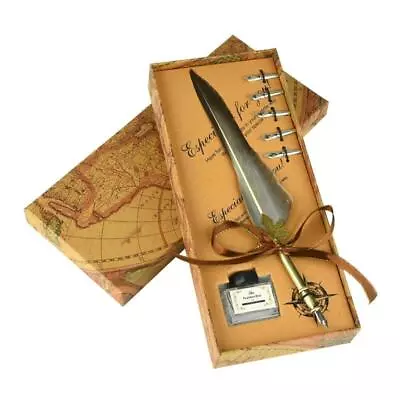 Vintage Feather Quill Pen Set With Ink Bottle And Gift Box - Stationery Kit • £9.37
