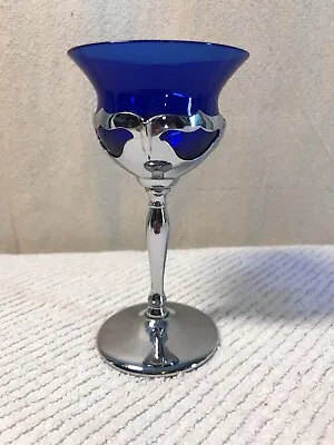 Vintage Farber Bros Cambridge Glass Tulip Cocktail Glass Chrome Art Deco Cobalt • $39