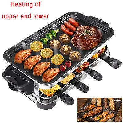 2-8 People Electric BBQ Grill Table Top Griddle Non-stick Raclette With 4 Pans • $78.90