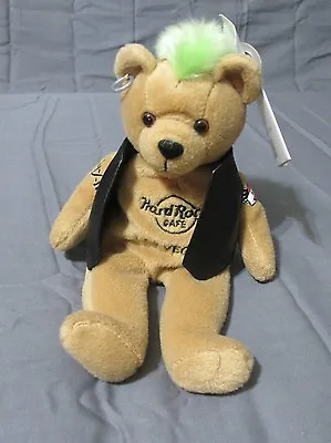 New RARE Hard Rock Cafe Las Vegas Punk Bean Bag Bear Plush Green Mohawk 2010 • $29.99