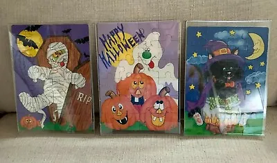 $14.95 • Buy Halloween Puzzles (3) In Plastic Upright Frames Measures 7  Tall & 5  Wide