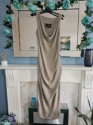£230 • Buy Vivienne Westwood Anglomania Stone Beige Drape Neck Dress Size 42, Size UK 10