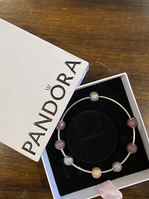$220 • Buy Authentic Pandora Silver Essence Bracelet Size 19cm, With 7 Essence Charms