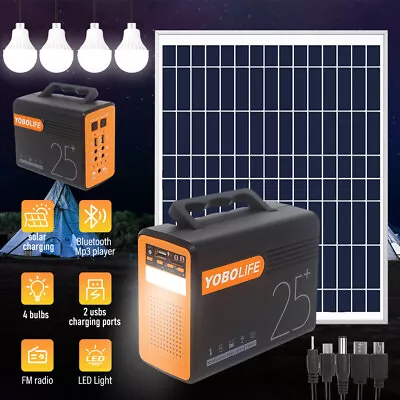 Solar Panel Kit Power Generator | Portable Battery Pack Power Station W/ 4 Bulbs • $58.78