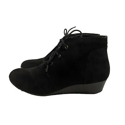 Mia Amore Wedge Lace Up Booties Black Faux Suede Ankle Boots Women’s Size 8W • $17.95