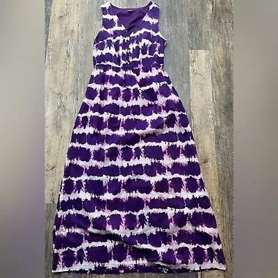 Merona Purple Gray Tie Dyed Long Maxi Sleeveless Summer Dress 100% Cotton Size M • $9.99