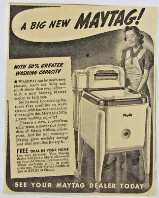 Vintage 1940 MAYTAG Master Washer Washing Machine Newspaper Print Ad • $9.97