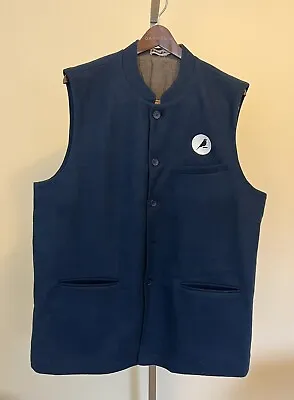 Fabindia Mens Blue 100% Wool Nehru Jacket Vest Bird Embroidery Size XL • $24.80