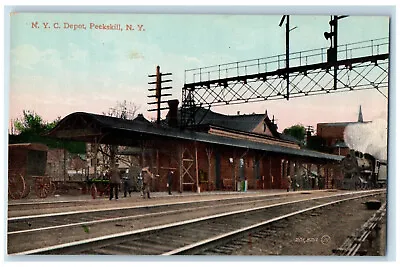 C1910 Railroad Horse Carriage Train N.Y.C Depot Peekskill New York NY Postcard • $14.98