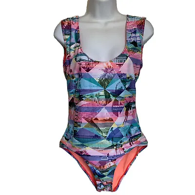 Hobie Swimsuit  Size M One Piece Malibu Beach City Scenes All Over Print • $17.25