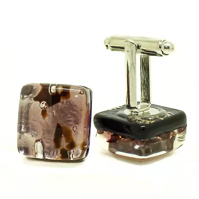 Murano Glass Cufflinks Light Purple Millefiori Venice Square Wedding • £15.95