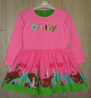 Oilily Girls Dark Pink Cotton Twirlie Bright Print Dress Long Sleeves 6 116cm • £14.99