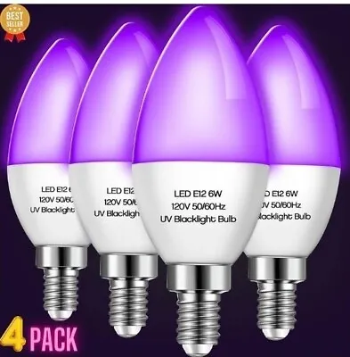 4 Pieces LED Black Light Bulb 6W E12 Base Blacklight Candle Bulb Glow In The Dar • $21.83