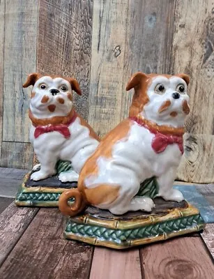 Pug Dog Pair Staffordshire Style Mantle Vintage Dapper Bookends Figurines • $119.95