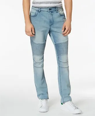 $145 American Rag Men'S 30w 30l Light Blue Moto Jeans Classic Fit Denim Pants • $9.98