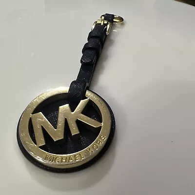 Michael Kors Keychain Hang Tag Key Fob Charm Gold Tone Dark Blue Leather Strap • $19.99