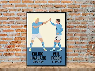 Erling Haaland Phil Foden Minimalist Print Poster Man City Football Wall Art  • £5.95