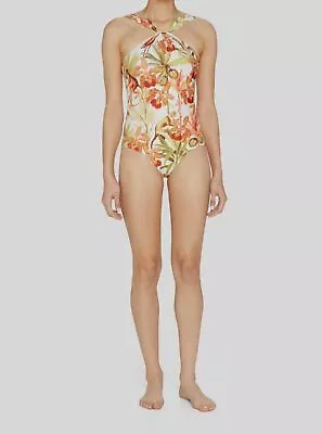 $205 Lenny Niemeyer Women's Orange Floral Halter Neck One-Piece Swimwear Size S • $65.98