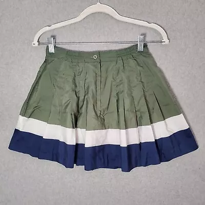 VINTAGE Nike Women Skirt Small Green Pleated Tennis Logo Zipper Stripe 90s • $34.90