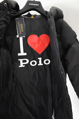 Polo Ralph Lauren Girls Black Quilted Duck Down Hooded Long Coat Age 8 9 10 • £79