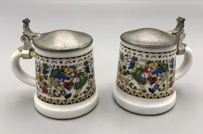 Rein Zinn BMF Miniature Bierseidel Stein With Pewter Lid Hearts Flowers Pair • $19.95