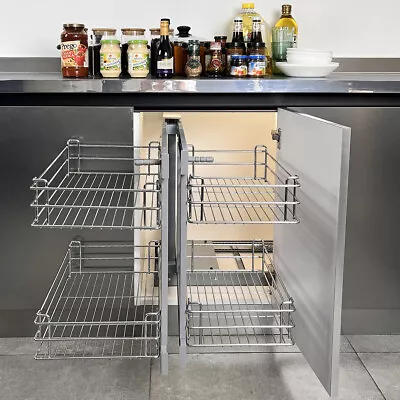 Pull Out Magic Corner Wire Baskets Storage Kitchen Base Unit Cabinet Soft Close • £175.95