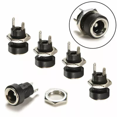 5 Pcs DC Power Supply Jack Socket Plug Female Panel Mount Connector 5.5 X 2.1mm • £3.75