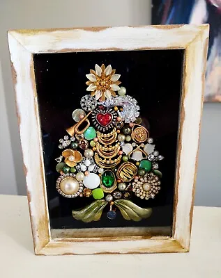 OOAK Vtg Costume Jewelry Tree Assemblage Framed Wall Art Cottage Designer Chic • $65.99