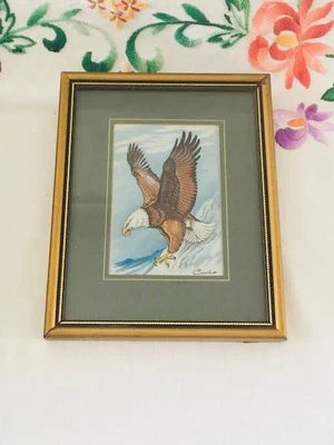 Bald Eagle Woven Silk Framed J & J Cash Coventry England  • £12.99