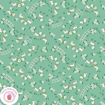 Maywood NANA MAE VI 362 66 Green Lambs Quilt Fabric 30's REPRODUCTION • $6.25