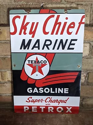 Vintage 1942 Texaco Sky Chief Marine Gasoline Porcelain Gas Sign 18  X 12  • $189.99
