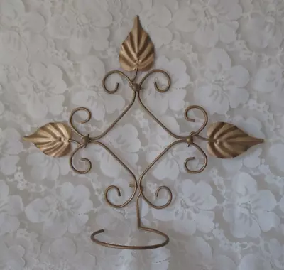 Vintage Wall Hanging Planter Mid Century Gold Leaves Flower Pot Holder • $22.50