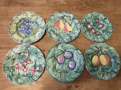 Neiman Marcus Majolica Fruit Plates Made In Italy Decorated  Set Of 6 • $80