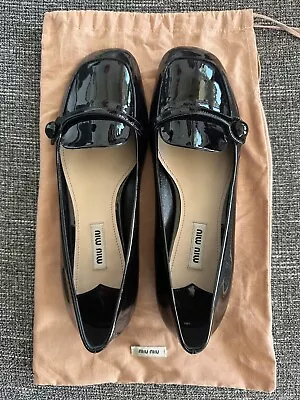 Miu Miu Patent Leather Black Flats Sz:38 • $195