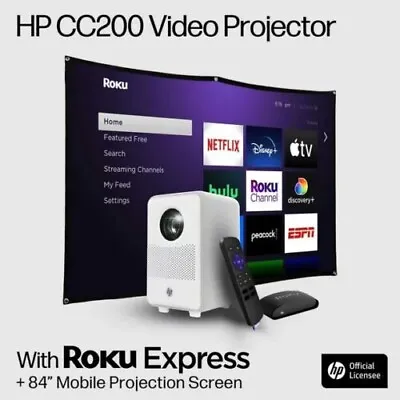HP CC200 FHD 1080p LCD LED Home Video Projector With Roku Express And 84” Screen • $68