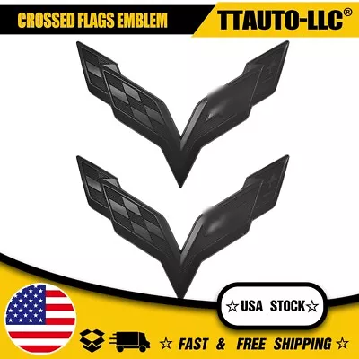 2X For Corvette C7 2014-2019 All Black Front&Rear Crossed Flags Emblem Badge • $16.99