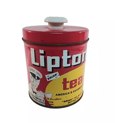 Vintage MCM LIPTON Brisk Tea Metal Tin Canister With LID Advertising Box Lot D • $10.95