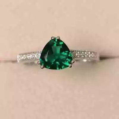 2Ct Trillon Cut Lab Created Emerald Engagement Women Ring 14K White Gold Plated • $80.49