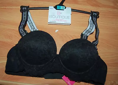 M&S B By Boutique Multiway Balcony Bra Underwired Push Up UK 36A Black BNWT • £12.99