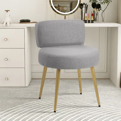 Modern Grey Makeup Chair Upholstered Vanity Stool Dressing Table Chair Gold Legs • £36.95