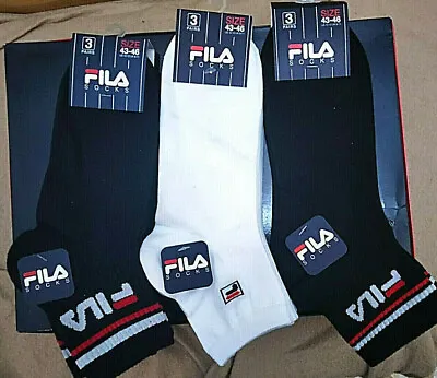 3 Pairs FILA Mini Socks Quarter Sport Unisex Cotton Foot 43/46 White • $11.34