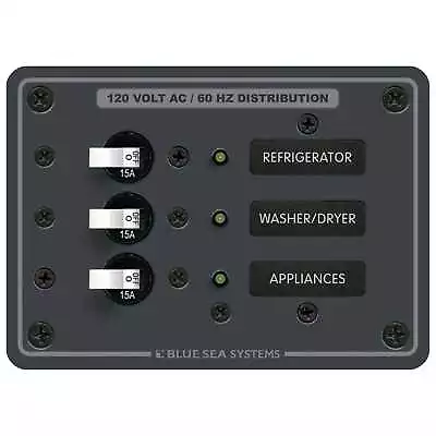 Blue Sea 8058 Power Distribution Panel 120V AC 3 Pos Marine Breakers Backlit • $152.16