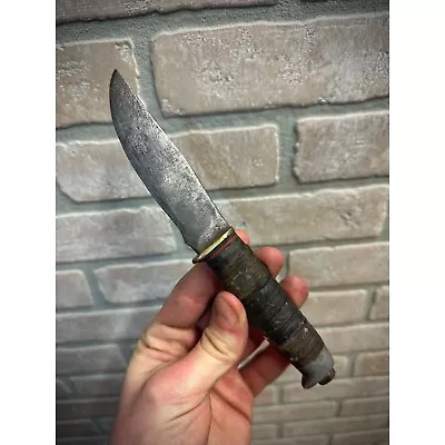 Vtg Marbles Gladstone Fixed Blade Hunting Knife W/ Stacked Leather Handle 1916 • $59.99