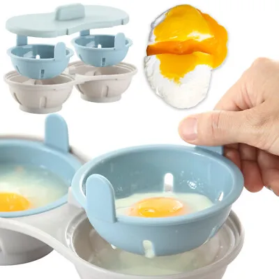 Microwave Perfect Double Cup Eggs Poacher Free Cookware Egg Cooker Maker Steamer • £7.99