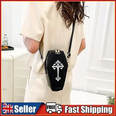 Gothic Crossbody Bags Coffin Shape PU Shoulder Halloween Party Handbag (Black) • £10.10