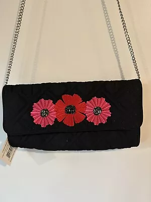 Vera Bradley Celebration Clutch Classic Black Pink Blossoms New With Tag • $18