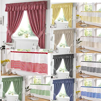 £17.95 • Buy Classic Gingham Checks Pattern Readymade Pencil Pleat Tape Top Kitchen Curtains